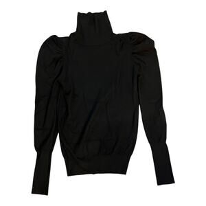 On Twelfth Women’s Small Black Puff Sleeve Turtleneck Fitted Sweater Top